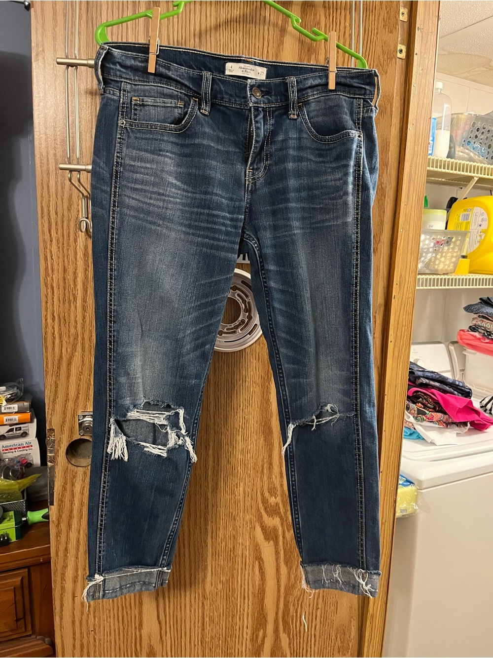 Abercrombie & Fitch Dark Blue Distressed Cropped Jeans